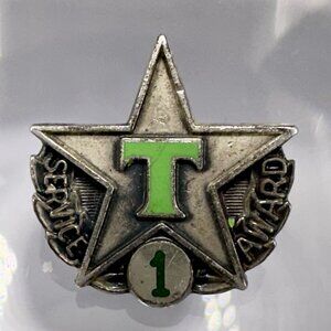 Texaco 1 Year Service Award Pin Balfour Sterling Silver Star Green Enamel T